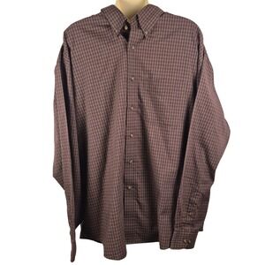 Van Heusen Button Down Men L 16-16.5 Brown Purple Wrinkle Free Plaid Shirt Good